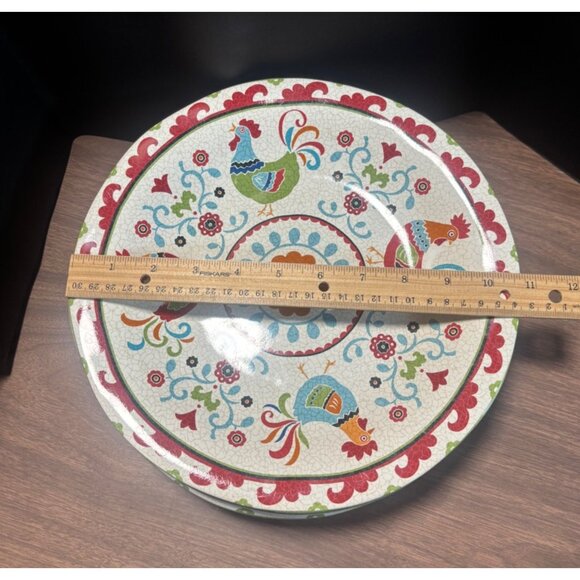 222 Fifth Suzanni Rooster Dinner Plates Set Of 5 Hand Painted Porcelain - Picture 8 of 9